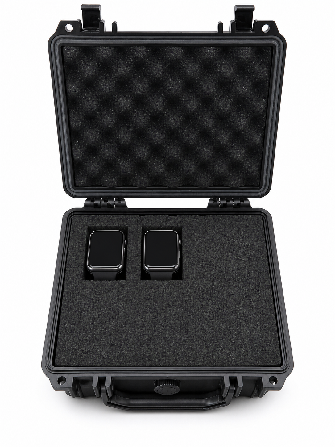 Open compact rugged waterproof SignalBand case with two watches inside