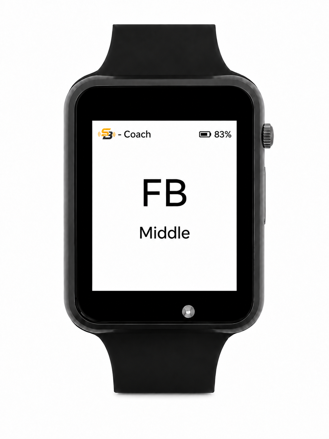 SignalBand player wrist display showing FB Middle pitch call