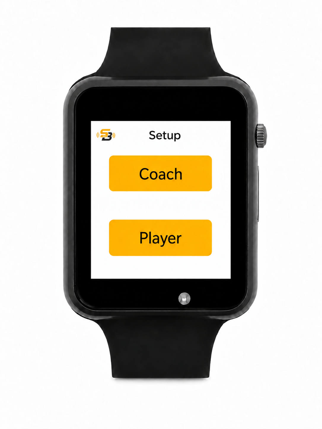 SignalBand watch setup screen showing Coach and Player buttons